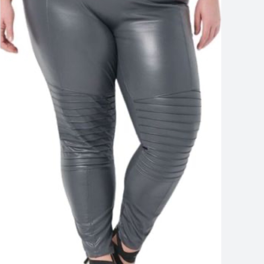 All Worthy by Hunter McGrady Gray Leather Leggings
